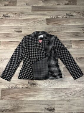 The Fold London Sloane Blazer 100% Virgin Wool Asymmetric in Black Print Size 16